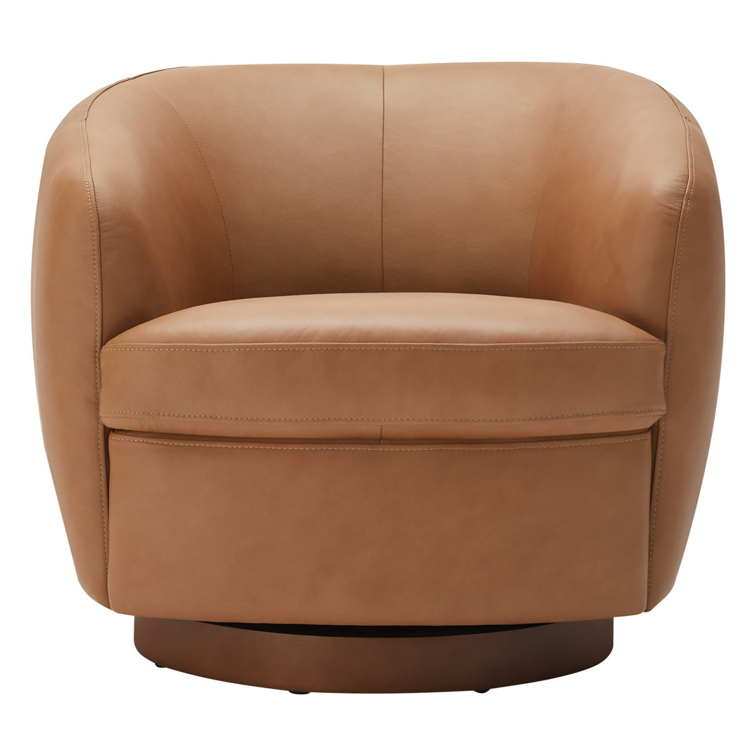 Marcy Genuine Leather Swivel Barrel Chair